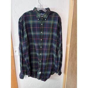 Ralph Lauren Mens XL Plaid Button Down Shirt Green Navy Red Cotton Long Sleeve